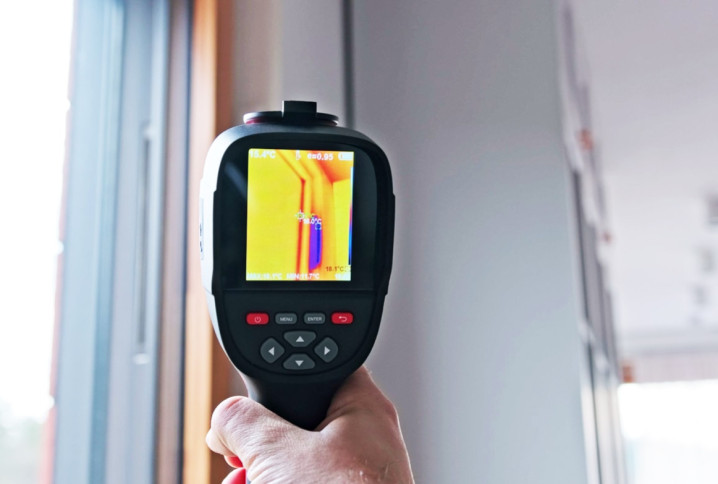 Homme qui utilise une caméra thermique pour détecter les ponts thermiques