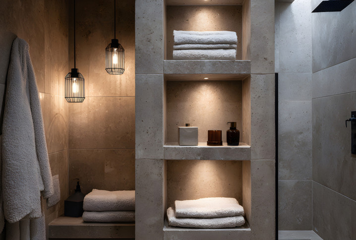 Salle de bains avec petit coin ambiance spa