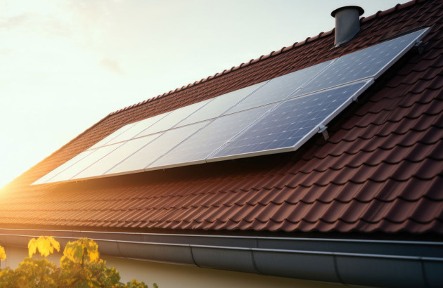 Toit de maison avec des panneaux photovoltaïques installés dessus