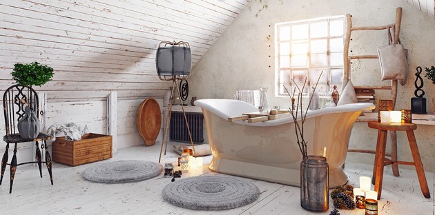 Une salle de bain rustique