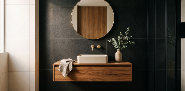 salle bain en carreaux noir de style minimaliste