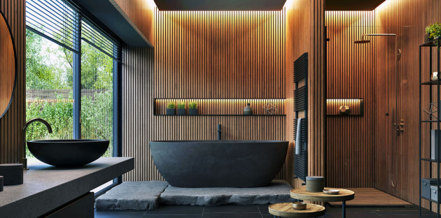 salle de bains nature avec plafonnier