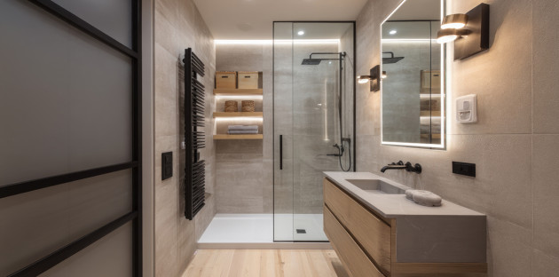Douche dans une salle de bains de petite taille