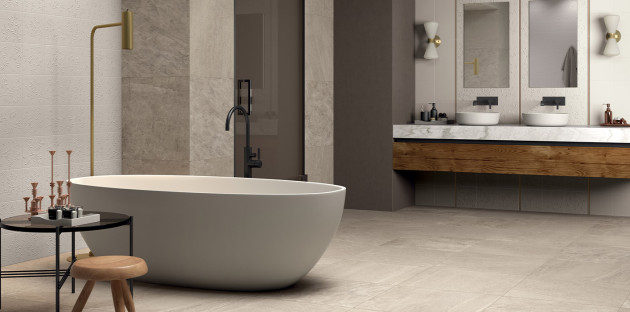 Ambiance de salle de bains moderne avec carrelage 4D par MARCA CORONA