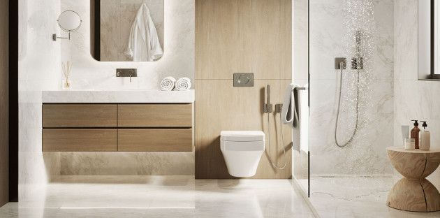 Salle de bain avec séparation toilette par un meuble