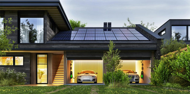 Maison très moderne équipée de panneaux solaires