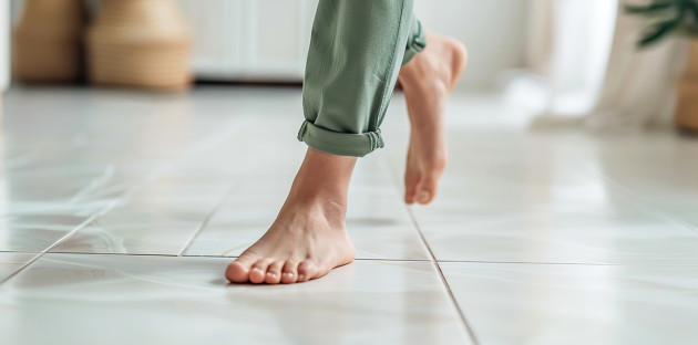 Femme qui marche par terre sur du carrelage