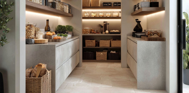 Cellier aménagé avec du carrelage au sol