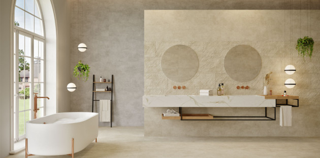 Salle de bains avec du carrelage antibactérien