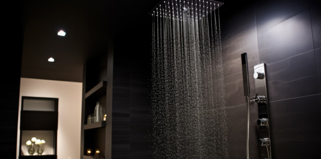 Ciel de douche dans une salle de bains noire