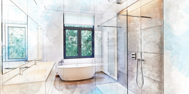 Croquis coloré de salle de bains moderne