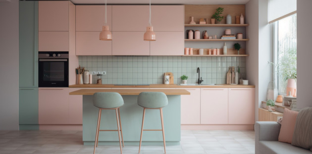 Cuisine avec des couleurs pastel