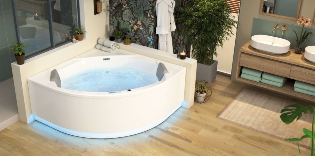 Baignoire d'angle hydrothérapie dans une salle de bains moderne