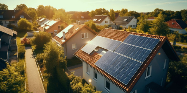 Maisons avec panneaux solaires photovoltaïques sur les toits