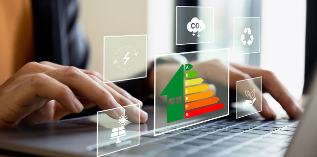 Personne qui fait des recherches sur son ordinateur concernant l'efficacité énergétique