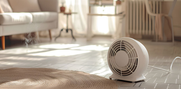 Petit radiateur soufflant installé dans un salon