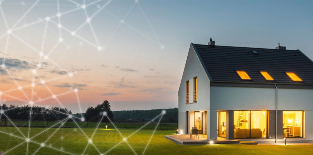 Maison moderne avec schéma technologiques