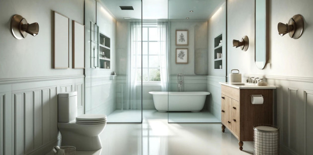 Salle de bains moderne avec meubles vintage