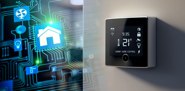 Image de puce éléctronique domotique et d'un thermostat connecté