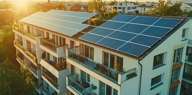 Logements collectifs de type immeuble avec une installation de panneaux solaires