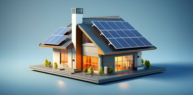 Maison fictive équipée de panneaux solaires