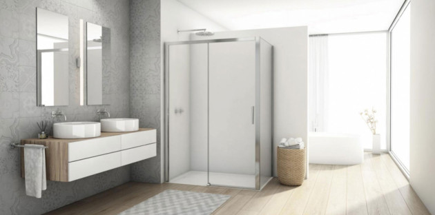 Salle de bains moderne avec paroi de douche coulissante