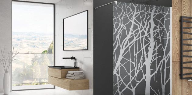 Paroi de douche design à motifs blancs dans une salle de bains moderne