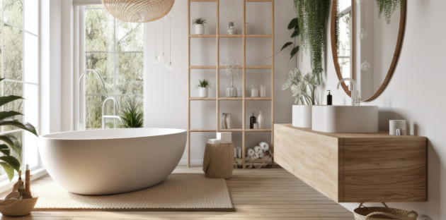Salle de bains moderne avec meuble vasque contre le mur