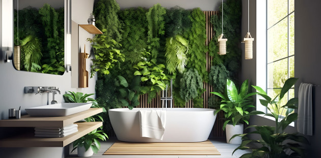 salle de bains agrémentée avec de multiples plantes