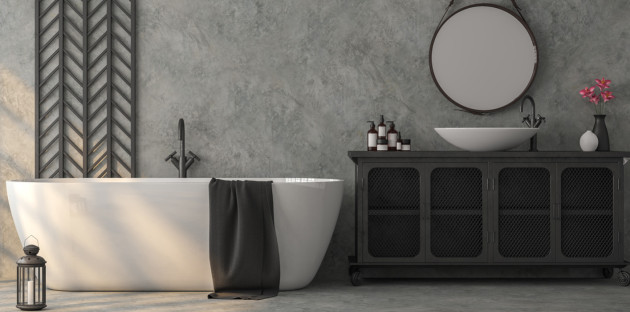 Salle de bain garnie de béton ciré