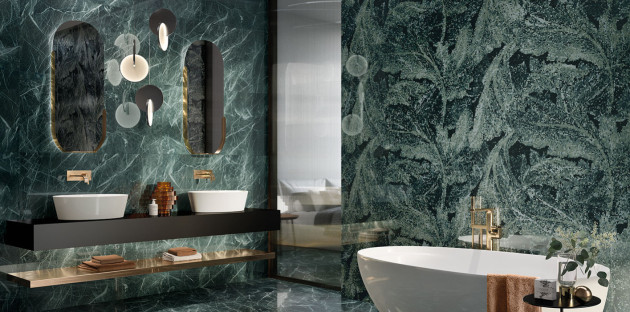 Salle de bains pleine de marbre vert