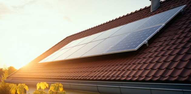 Toit de maison avec des panneaux photovoltaïques installés dessus