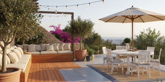 Terrasse mixte bois et carrelage