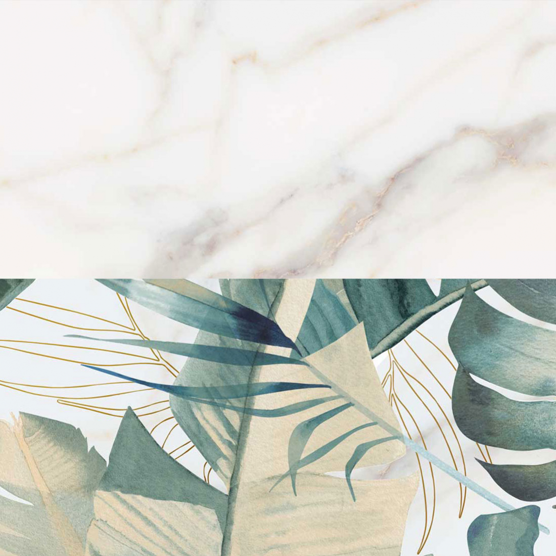 carrelage marbre blanc et motif végétal