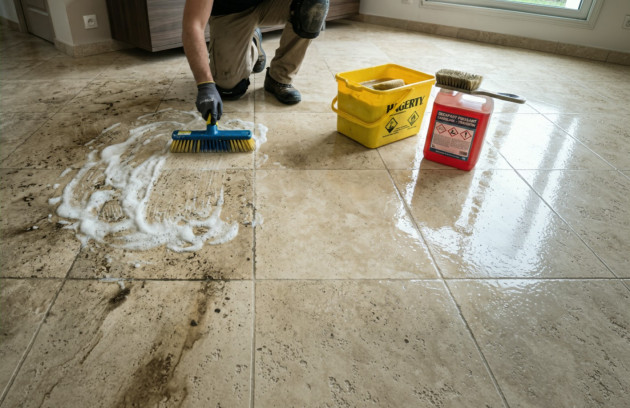 Nettoyage des joints de carrelage avec des produits naturels.