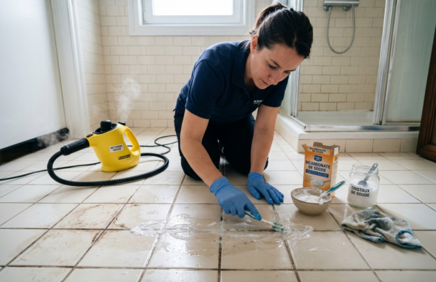 Nettoyage des joints de carrelage avec des produits naturels.