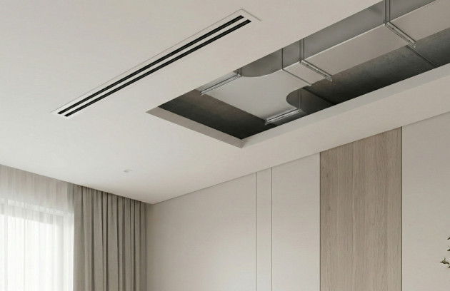 Installation gainable avec réseau de climatisation encastré dans un faux plafond