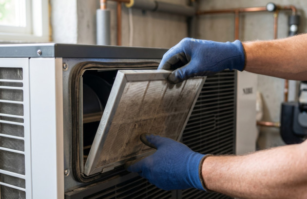 Entretien du filtre d'un chauffe-eau thermodynamique.