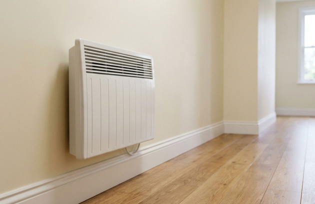 Radiateur électrique mural blanc installé dans une pièce, illustrant un chauffage électrique en fonctionnement après un branchement conforme et sécurisé.