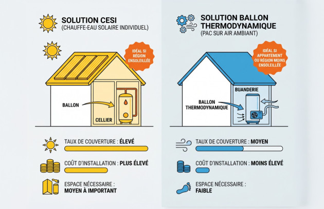 Comparatif entre chauffe-eau solaire et ballon thermodynamique