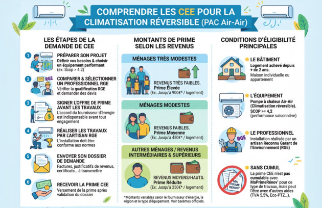Infographie des aides CEE pour une climatisation réversible