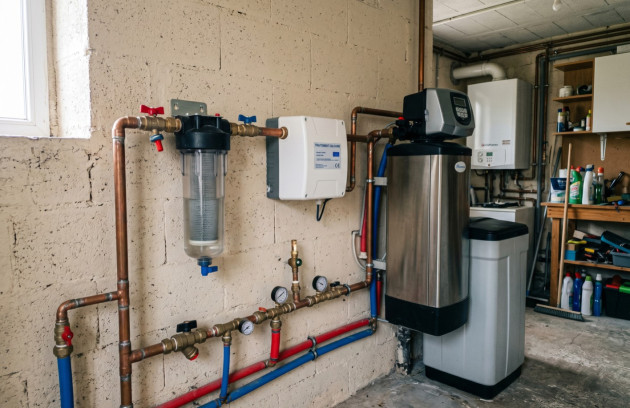 Installation d’un système de traitement antitartre relié au réseau d’eau d’une habitation.