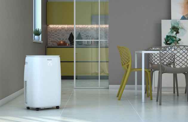 Climatiseur compact sans unité extérieure positionné dans une cuisine