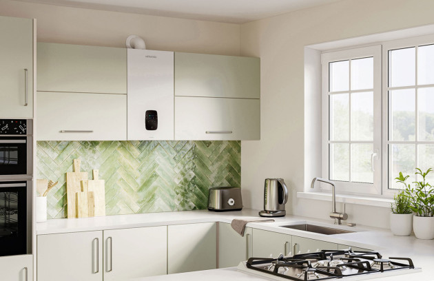 Chaudière gaz à condensation murale intégrée dans une cuisine