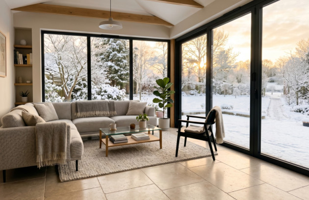 Confort thermique d’un plancher chauffant électrique dans un séjour lumineux en hiver.