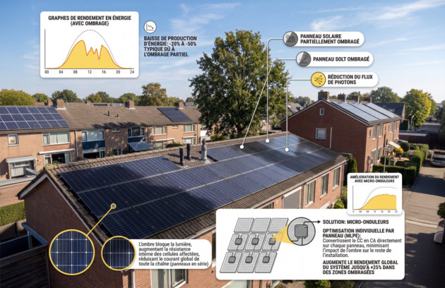Impact de l’ombrage sur le rendement des panneaux solaires et solution avec micro-onduleurs.