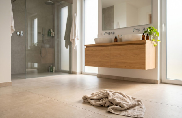 Sol carrelé compatible avec un plancher chauffant électrique basse température.