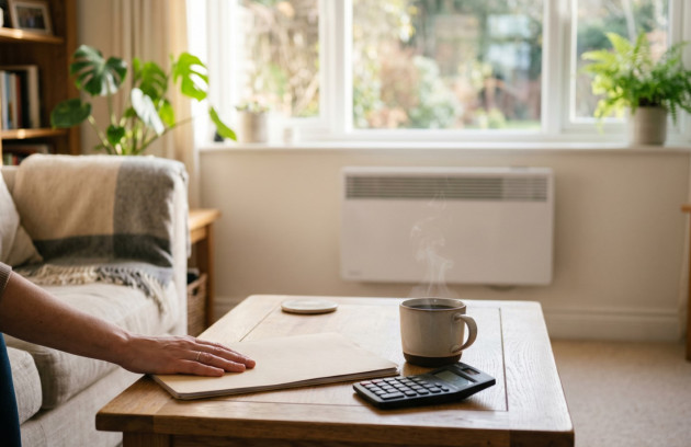 Intérieur confortable équipé d’un système de chauffage mural avec calcul du budget énergétique.