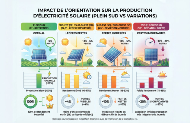 Orientation des panneaux solaires : production selon l’exposition de la toiture.