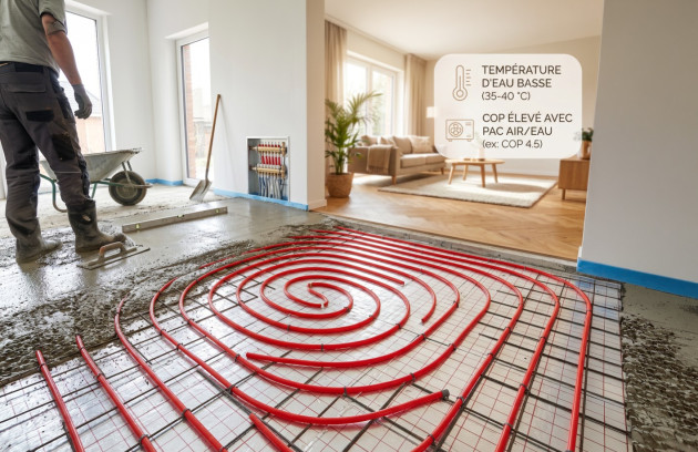 Installation d’un plancher chauffant basse température compatible avec une pompe à chaleur